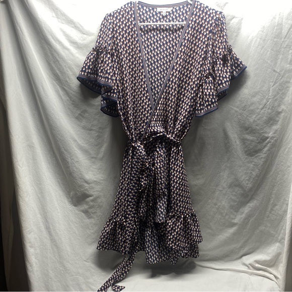 Max Studio Floral Ruffle Wrap Dress M Blue Pink - Picture 3 of 6